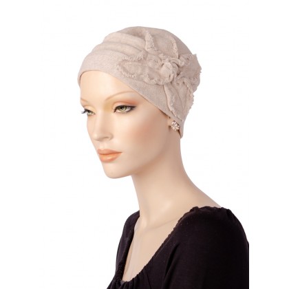 The Compassionate knitted cotton cancer hats in sand color for women with Cancer