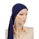 The flexible Bamboo cancer scarf in navy blue color for women with Cancer