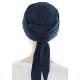 The flexible Bamboo cancer scarf in navy blue color for women with Cancer