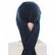 The flexible Bamboo cancer scarf in navy blue color for women with Cancer