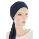 The flexible Bamboo cancer scarf in navy blue color for women with Cancer