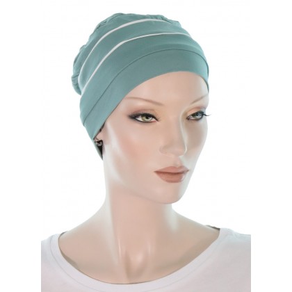 Two Times Bamboo chemo cap in blue sage color for women with Cancer