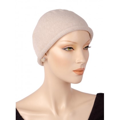 Cuty knitted cotton chemo hats in sand color for women with Cancer