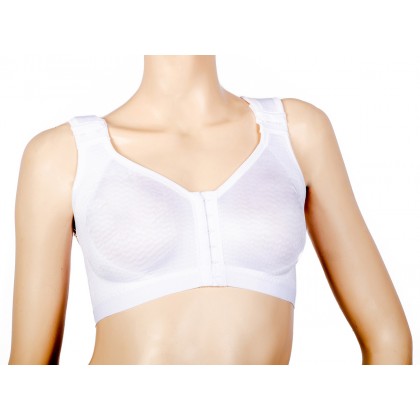 Ready to wear compression bra for use as a Lymphedema garment with side supports and large back