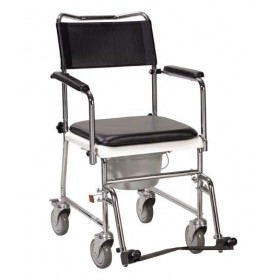Bedside Commode Chair - Silver Vein Portable & Upholstered with Wheels and Drop Armrests