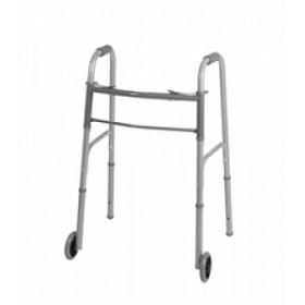 Folding Walker with Wheels 5" Two Button Adult 32.5" to 39.5"