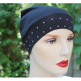 Hand Made Black Chemo Cap With White Dots