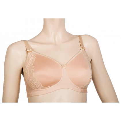 Mastectomy breast Cancer bra with pocketed and molded cups decorated with lateral embroidered lace