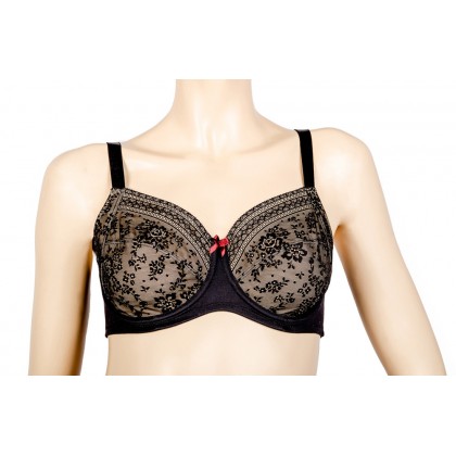 Post Mastectomy Bra With Split Cups and Breast Forms Pockets Elegant post Mastectomy bra with divided cup decorated with floral lace and breast forms pockets
