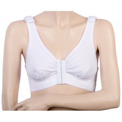Post surgery bra made with cotton and Velcro straps to wear for recovery after breast enhancement