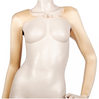 Post surgery compression garment for arm lift or arm liposuction with two sleeves and front closure