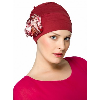 Hats for Cancer Patients Super Elegant Red Wine Silk Flower