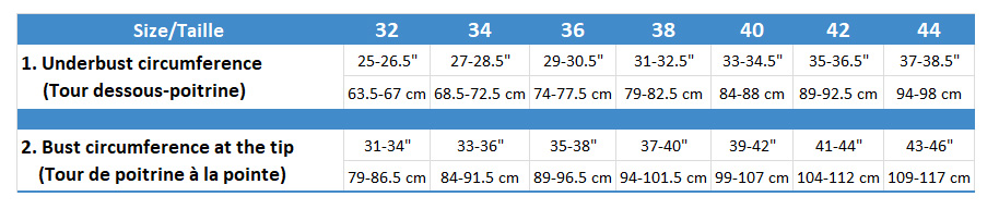 Post Surgical Bra - Sizing Chart
